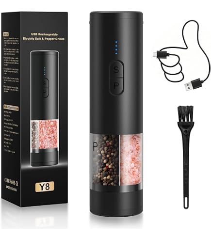 Set Di 2 Macinini Elettrici Per Sale E Pepe Con Luce E Ricarica USB, Regolabili, Capacità 120 Ml - 6