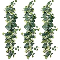 WQDD Künstliche Eukalyptus Girlande 1,8m - Mit Weißen Blüten