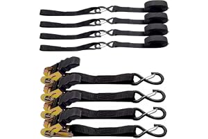 THE WHITE SHOP 4PCS Ratchet Straps 16FT 2,200 LB Straps Tensioner, Ratchet Tightener, Polyester Rope Tightener Cargo Straps, for Motorcycle Straps Tie Downs Appliances Trucks (Black)