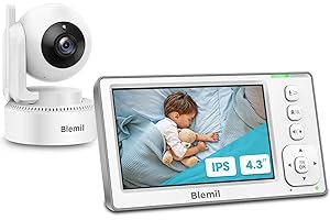 Blemil Babyphone, 4.3 ''Sreen mit 29-Stunden-Akku, Schwenk-Neige-Zoom-Video-Babyphone mit Einer Kamera und Audio, Infrarot-Nachtsicht, ECO, 2-Wege-Gespräch, 8-Lullabies, Kein WLAN