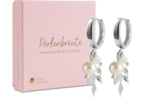 Schmuck mit Perlen Hochzeit – premium 925 Silber Schmuckset & Ohrringe Braut – hochwertiger Brautschmuck Perlen – Damen Schmuck gold Braut – Brautohrringe, Schmuckset Hochzeit Blatt