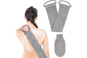 EPOKUS Baño Correa Exfoliante, Guante Exfoliante Corporal, Juego de 2 Esponja Exfoliante Corporal, Guante Exfoliante, Toallas Exfoliantes para Hombres Mujeres Baño y Ducha Orgánica Masaje(Gris)