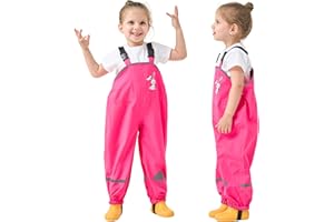 Domueay Pantaloni Impermeabili Bambini, Unisex Leggero Salopette Antipioggia Pantalone da Pioggia con Strisce Riflettenti Non Imbottiti Ragazze Ragazzi Impermeabile Abbigliamento, per 2-7 Anni