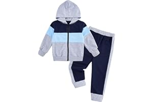 Swimnus Baby Boy Clothes Boys' Outfits Tracksuit Baby Clothing Sets Sweatshirt Patchwork Long Sleeve Hoodies + Long Pants 2Pcs Fall Winter Outfits Set with Zipper Elasticated Waist 18 Months-5 Years