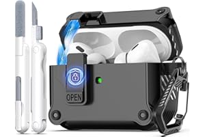 R-fun für AirPods Pro 2 Generation Hülle (Auto Pop-Up-Deckel) mit Reinigungsset, Design für Airpods Pro 2./1. Generation (2023/2022/2019), für Airpods Pro Hülle (USB-C/Lightning-Kabel),Schwarz