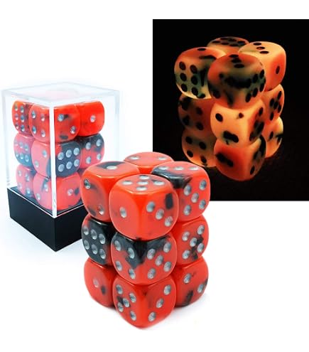 Bescon Two-Tone Glowing Dice Set – 12pcs 16mm D6 Spooky Rocks Dice With Glow-in-the-Dark Green