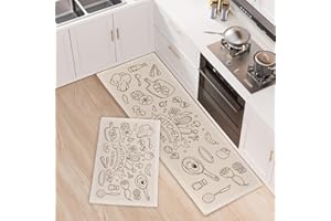 BWBIKE Kitchen Rug Set 2 Piece, Non-Slip Water Absorb Comfort Cushioned Runner and Mat, Machine Washable Floor Mats for Kitchen Next to Sink, Hallway, Laundry