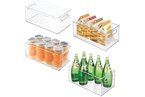 mDesign Set da 4 contenitori in plastica con maniglie – Organizer impilabile da cucina e contenitore frigo per barattoli, alimenti e altro ancora – Ideale per confezioni e vasetti – trasparente