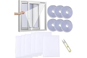 VIMMVID Lot de 13 moustiquaires pour fenêtre sans perçage - 6 moustiquaires blanches avec 6 bandes Velcro - Pour appartement, maison et bureau