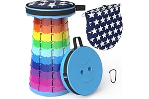 ALEVMOOM Tabouret Pliant Portable,Tabouret de Camping Tabouret Télescopique Portable avec Coussin Souple,Télescopique Tabouret Pliable avec Dessins Décoratifs pour La Pêche BBQ Charge 440 LB