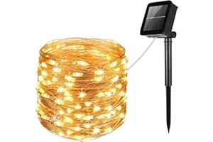 LiyuanQ Solar String Lights Outdoor, Upgraded 1 Pack 120 LED Solar Fairy Lights 39ft 8 Modes Waterproof Outdoor Garden Light Copper Wire Lighting for Wedding Patio Yard (Warm White)