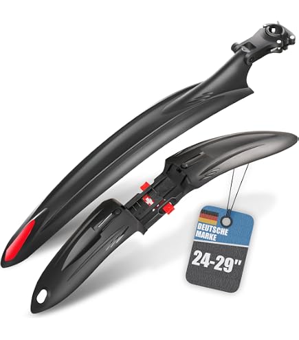 FISCHER Fahrrad MTB Spritzschutz-Set | vorne und hinten | anschraubbar | mit Winkelanpassung | breite Bauform | schwarz