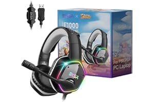 EKSA Cuffie Gaming, Cuffie da Gioco con Microfono Cancellazione del Rumore e Audio Surround 7.1,Cuffie da Gioco Cablate con luci RGB, Cuffie USB per PS4/PS5/PC,Grigio