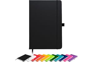 Savvy Bee Blanco Basic A5 Unlined Plain Page Notebook New Hardback Journal with pen loop, elastic closure, ribbon marker and pen loop Notepad Note Book Notes Diary Pad (Black)