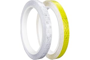 Prasacco 2 Rollen Reflektierende Klebeband, 10mm x 8m Reflektierende Aufkleber Selbstklebende Wasserdicht Aufkleber Hohe Intensität Reflektor Warnband für Straße, Fahrräder, Helme, Motorrad(Weiß,Gelb)