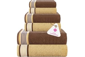 Casa Copenhagen Juego de Toallas He & She de 6 Piezas, Marrón + Beige, 550 g/m², 2 baño, 2 Mano, 2 paños, diseñado en Dinamarca con algodón Egipcio para baño, Cocina y Ducha.
