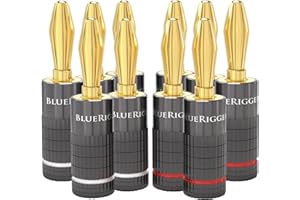 BlueRigger Banana Plugs 5 Pairs / 10 pcs (Closed Dual Screw) - 5 Pack Gold Plated Speaker Plugs Connector for Speaker Wire, Amplifier, Receiver, Banana Wall Plate, Home Theater