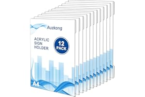 AUZKONG Soporte para Carteles de Acrílico Transparente A4 - Exhibición de Póster de Pared de Plexiglás Con Cinta Adhesiva - Para Montaje en Pared