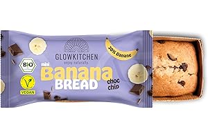 Glowkitchen Bananenbrot -12er Pack mini Kuchensnack 70g für jede Gelegenheit - bio, vegan, mit Dinkelmehl & extra viel Banane - über 50% weniger Zucker als herkömmliche Rührkuchen (choc chip)