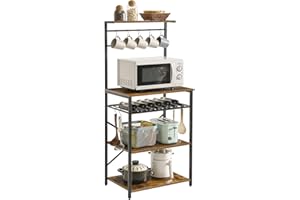 YMYNY Scaffale da Cucina, Scaffale da Panetteria, Portaoggetti a 5 livelli di 12 ganci, per Microonde, Struttura in Metallo, Stile industriale, 59 x 40 x 143CM, Marrone Vintage HBR001H