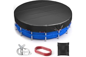 ONEANU 6FT Round Pool Cover, Swimming Pool Cover for Above Ground Pools, 420D Oxford Pools Covers Protector with Wire Tension Rope, Waterproof and Dustproof Covers for Swimming Pool, Hot Tub