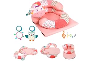 Blublu Park 3-in-1 Tummy Time Mat and Seated Support Pillow for Infant, Sit Me Up Floor Seat with Detachable Support Pillow to Prevent Reflux, Portable Playmat for Newborn Boys and Girls (Pink)
