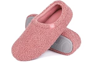 HomeTop Women's Fuzzy Curly Fur Memory Foam Loafer Slippers Bedroom House Shoes with Polar Fleece Lining