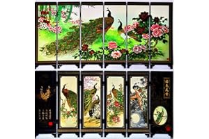 UNIFUN MLZYKYJZ Divisori Schermo 6 Pannelli Paravento in Legno di Piccole Dimensioni Schermi Cinesi di Regali con Fiori, Uccelli, Motivi Artistici Zen per Soggiorno E Desktop Decorativi (B)