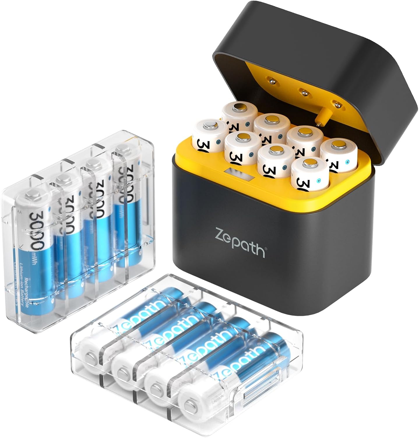 Zepath Rechargeable Battery AA Lithium 16 Pack with Charger, 3000mWh High Capacity Rechargeable Batteries 1.5V Constant Output Lithium AA Battery, Batteries Storage Fast Charging