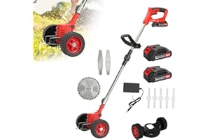 SOMERWAY Akku Rasentrimmer mit und Ladegerät, 24V 6000mAh Kabelloser Kantenschneider Teleskopstange, 90° Drehbarer Messerkopf für Garden, Rasen, Dornbusch Trimmen… (24V)