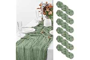 PESONLOOK 6 Stück salbeigrüne Seihtuch-Tischläufer, rustikale salbeigrüne Tischdecke, Gaze-Tischläufer 90x 300cm Käsetuch Boho-Tischläufer für Hochzeit