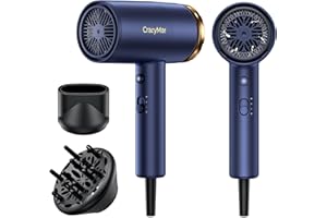 CrazyMar Seche Cheveux Professionale,350M Ions Négatifs,5X Sèche-Rapide et Puissant,Léger et Compact avec Diffuseur,3 Vitesses/Températures - Pour Maison,Salon, Voyageurs et Coiffeurs (Bleu)