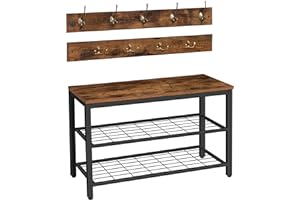 HOOBRO Zapatero y Perchero Conjuntos, Banco Zapatero, Perchero de Pared con 9 Ganchos, Multifuncional, para Ropa, Bolsos, Sombreros, Entrada, Recibidor, Estilo Industrial, Fácil Montaje EBF07MT01