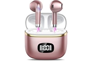 POMUIC Cuffie Bluetooth, Auricolari Bluetooth 5.3 Stereo HiFi Immersivo con 4 ENC Mic, Cuffie Wireless 40 Ore Cancellazione Rumore, IPX7 Impermeabili Cuffiette Bluetooth con Display LED, Oro Rosa