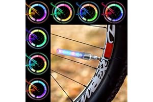QKHCABLE 2PCS 5 LEDs Bike Tire Valve Light - Bicycle Bike Wheel Tire Valve Cap Spoke Neon 5 LED Flash Lights Lamp Valve Stem Caps Light Colorful Gas Nozzle Lights 7 Modes with Batteries