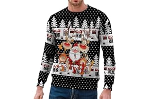 HANRAZ Weihnachtspullover Herren Lustig, Ugly Christmas Sweater Unisex 3D Hässliche Weihnachtspullover Weihnachtspulli Rentier mit Rundhalsausschnit Sweatshirt für Männer Weihnachtspulli Familie