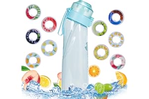 FYCHUO Air Water Bottle with Flavour Pods, 650ml Starter Up Set BPA Free Drinking Bottles with 10 Flavour Pods Scented 0 Sugar Calorie, Water Cup with Straw for Gym School Outdoor, Blue