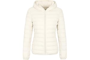 Wantdo Femme Veste en Duvet Manteau Matelassé à Capuche Léger Compressible Veste Coupe-Vent Isolée de Montagne à Capuche Mince Veste d'Extérieur Courte