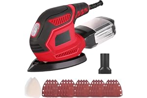 VISTRECK Schleifmaschine 200W 14000 RPM Multischleifer Für Holz, Deltaschleifer mit Staubsammelung System, 1 Staubkasten, 3 Polierreinigungspads,1 Staubsauger-Verbindungsrohr, 20 Schleifpapiere