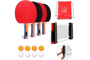 GMYPIC Filet ping Pong pour Table Raquette de ping Pong Set de ping Pong avec Filet ping Pong kit Table, 4 Raquettes de Ping Pong, 8 Balles,1 Sac, 1 Extensibles Filet,Set de Tennis de Table