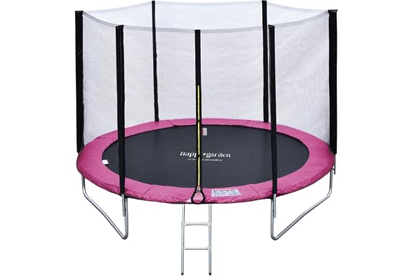 Pack Premium Trampoline Enfant Ø 245 cm avec Filet de sécurité + échelle + bâche + kit d'ancrage – Réversible Gris/Rose – Usage extérieur – Canberra – Dès 3 Ans