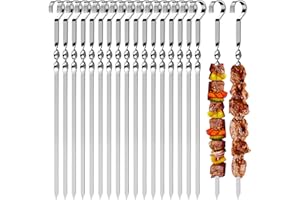 Atuoxing Szaszłyki ze stali nierdzewnej, 24 szt. płaskich metalowych szpikulców do grilla z 2 szczotkami do oleju, szpikulce do kebabu wielokrotnego użytku, idealne do grillowania i warzyw