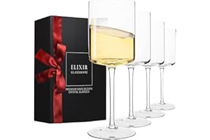 Elixir Glassware Verres à vin Lot de 4 – Grands Verres à Vin Rouge ou Verres à Vin Blanc – Cadeau unique pour Femmes, Hommes, Mariage, Anniversaire, Noël – 400 ml, Cristal Qualité Supérieure