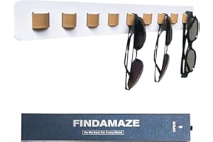 FINDAMAZE Organizador Gafas De Sol - Soporte Gafas madera 9 ganchos Expositor Gafas Pared ,Porta Gafas, material de cuero PU , Decoración del hogar, (Blanco-1pcs-long)