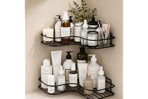 Oslen Pack of 2 No Drill Self Adhesive Bathroom Corner Shelf, Metal Wall Mounted Shower Storage Rack, Bathroom Shelf Organize