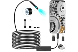 POWZOO Endoscopio Industrial 3-en-1 con Doble Cámara y Cable Semi-rígido 5m,1920P HD,IP67 Impermeable,8 Luces LED,para Smartphone Android e iOS, iPhone, iPad, Samsung
