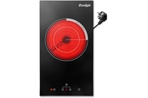 ‎COOKSIR Cooksir Glaskeramikkochfeld 1 Zone mit Stecker, Kochfeld Autark, 30CM Einbau 1 Platte Tragbar, 2200W, Sensor-Touch-Steuerung, Innere und äußere Zone, 9 Leistungsstufen, 230V, Steckerdose