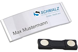 SCHMALZ Elegante Aluminio Placas Identificativas con Fuerte Doppelmagnet Plata Anodizado Profesional Calidad, Moda Arqueado Aprox. 70x25mm con Papiereinschub - Plata