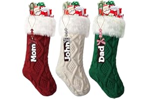 SOMYTING 3 Stück Weihnachtsstrumpf Gestrickte Wolle Weihnachtsstrumpfe mit Namensschildern Weihnachtssocken Deko Christmas Stockings für Weihnachtsfeier Weihnachtsdekorationen und Kindergeschenke