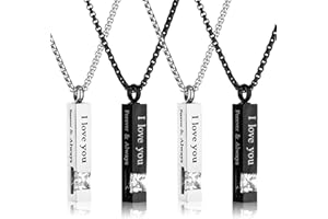 Vergissmeinnicht 4Pcs Urn Necklaces for Ashes Black Silver Cremation Urn Pendant Stainless Steel Memorial Cremation Necklace Forever & Always Keepsake Jewelry with Cubic Zirconia